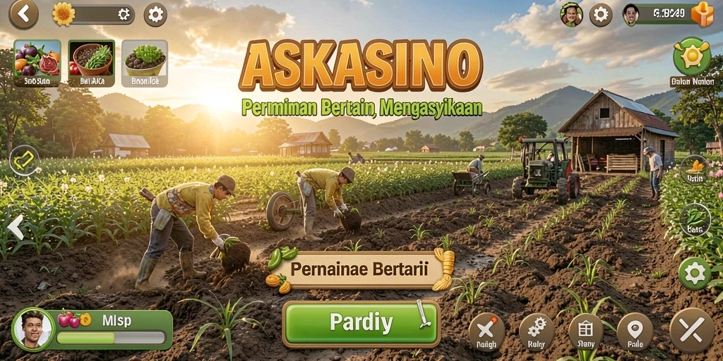 Screenshot gameplay ASKASINO menampilkan aktivitas bertani yang seru dan menawan.