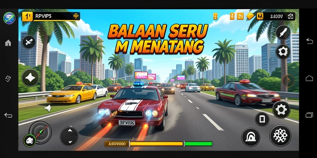 Tampilan gameplay RPVIP5 yang seru dan mendebarkan di tengah balapan.